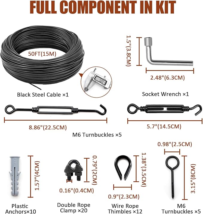 String Light Hanging Kit Outdoor, Full Black Globe String Lights Suspension Kit w/ 50FT PVC Coated Steel Cable & | Lumora