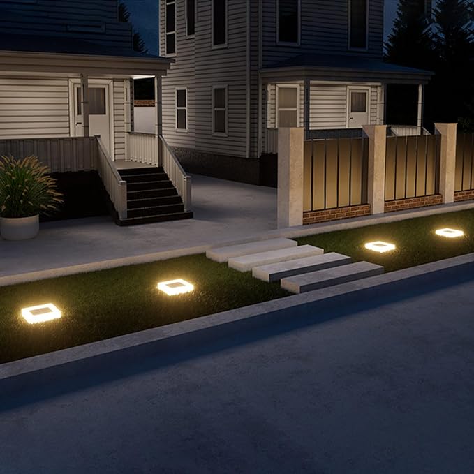 Pathway Lights Solar Powered Square Flat Solar Lights Outdoor Waterproof Solar Stair Light In Ground Landscape Lighting for Garden Lawn Patio Yard Walkway Night Lamp (Warm Light)