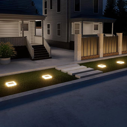 Pathway Lights Solar Powered Square Flat Solar Lights Outdoor Waterproof Solar Stair Light In Ground Landscape Lighting for Garden Lawn Patio Yard Walkway Night Lamp (Warm Light)