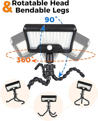 Clip On Solar Lights Outdoor, Motion Sensor Outdoor Lights, 92 LEDs 600LM Solar Fence Lights Outdoor Waterproof,Security Lights for Fence, Deck, Gutter (1, Black Octopus -3000K/5000K/6000K)