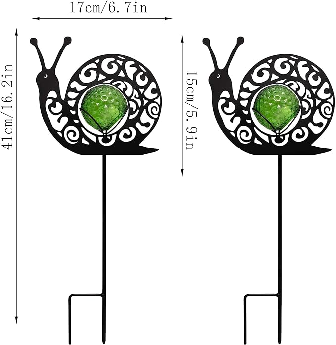 Snail Solar Lights Outdoor Decorations, 2 Pack Metal Iron Solar Stake Lights for Yard, Garden, Lawn Decor