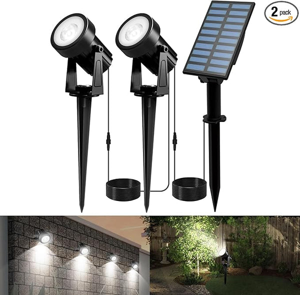 T-SUNUS Christmas Solar Spot Lights Outdoor White 6000K IP65 Waterproof 2-in-1 Landscape Spotlights, 9.8ft Cable | Lumora