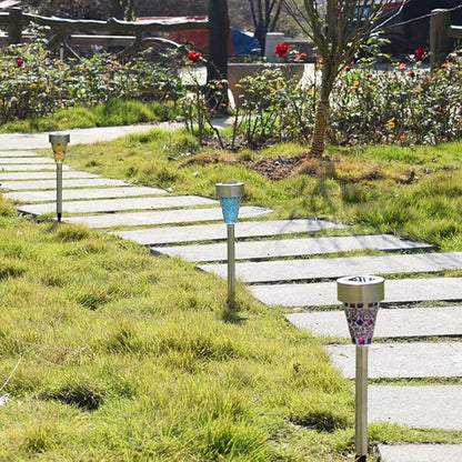 Solar Path Lights Outdoor Led Waterproof Glass Stainless Steel High Lumen Automatic Solar Pathway Lights White Light for Patio Yard Lawn Garden Landscape Lighting,Blue