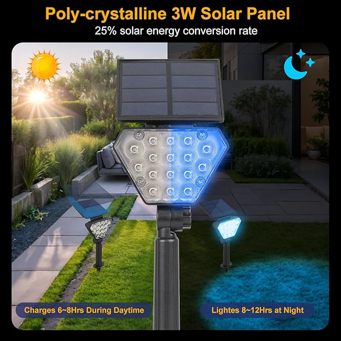 T-SUN Solar Lights Outdoor Waterproof IP65, 6Pack LED Solar Spot Lights Color Changing IP65 Waterproof Smart Auto | Lumora