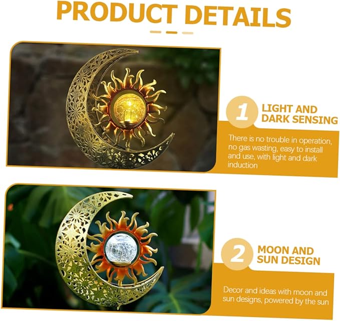 DOITOOL Iron Sun and Moon Solar Garden Light Elegant Solar Outdoor Decoration for Patio Easy Installation Light and Dark Induction for Garden Pathways and Entrances
