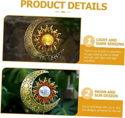 DOITOOL Iron Sun and Moon Solar Garden Light Elegant Solar Outdoor Decoration for Patio Easy Installation Light and Dark Induction for Garden Pathways and Entrances
