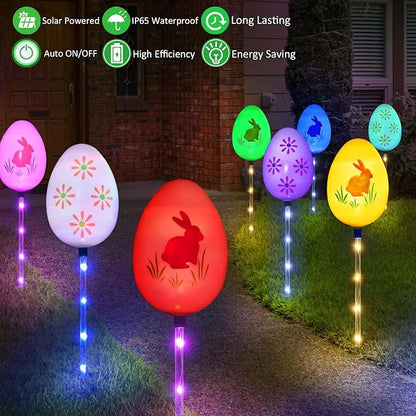 Upgraded 8-Pack Solar Easter Egg Stake Lights for Easter Decorations, Outdoor Waterproof Solar Easter Yard Stake Lighted Egg Lights for Garden Patio Yard Pathway Lawn Decor (Big Egg)