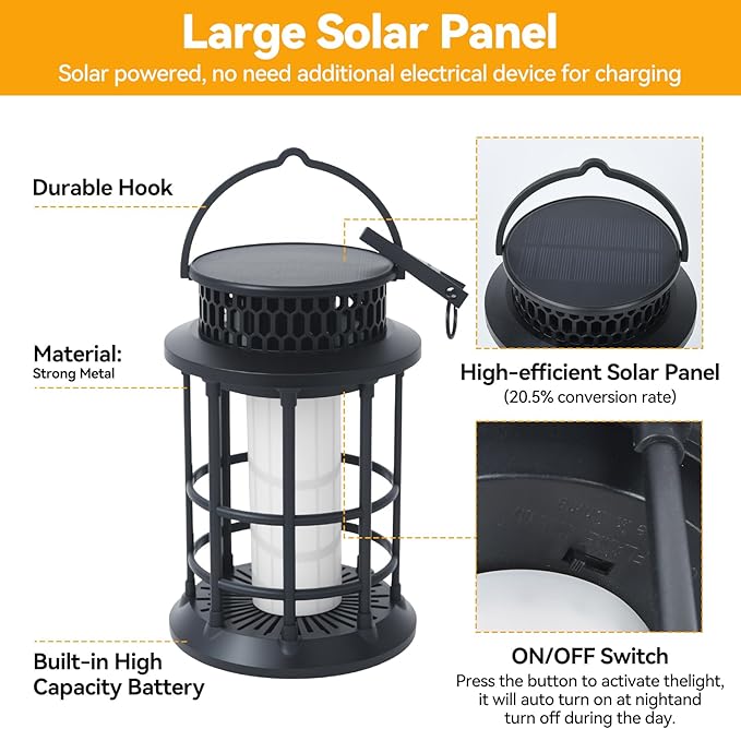 ELUTENG Solar Lantern Outdoor Lights Flickering Flame Solar Lanterns Lights 1200mAh Hanging Lantern Decorative, Outdoor Waterproof, Flame Torches for Outside Patio Pathway Yard Decorations
