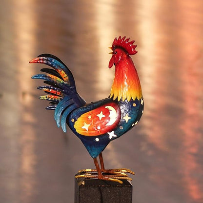 Natelf Solar Rooster Statue, Outdoor Metal Rooster Decor with Solar Light, Hand-Painted Weatherproof Garden Art for Yard, Patio - Unique Gift