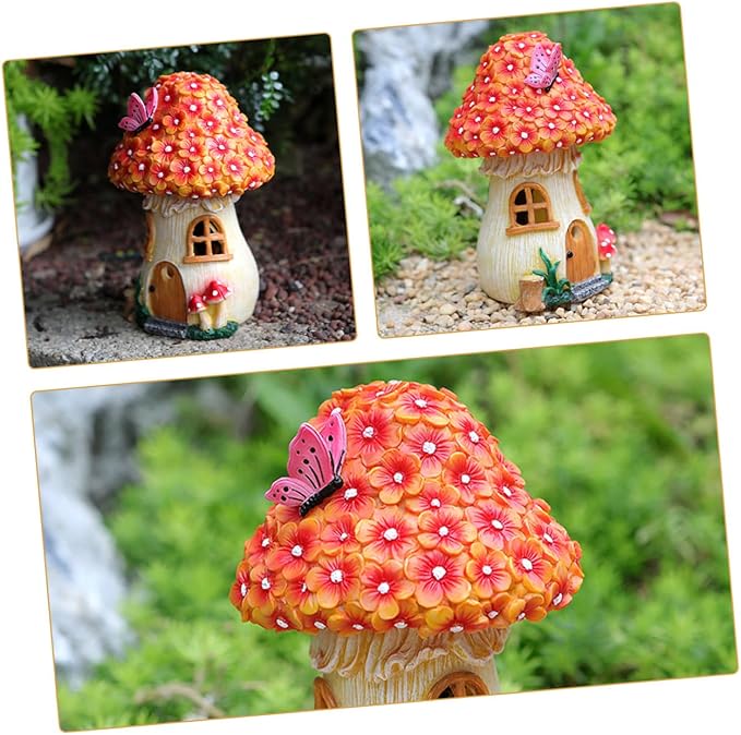 Solar Mushroom House Garden Light Outdoor Solar Figurine Lamp for Yard Decor Resin Small Mushroom Statue for Patio and Lawn Lighting