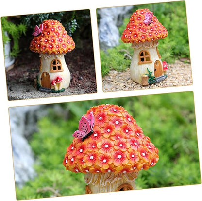 Solar Mushroom House Garden Light Outdoor Solar Figurine Lamp for Yard Decor Resin Small Mushroom Statue for Patio and Lawn Lighting
