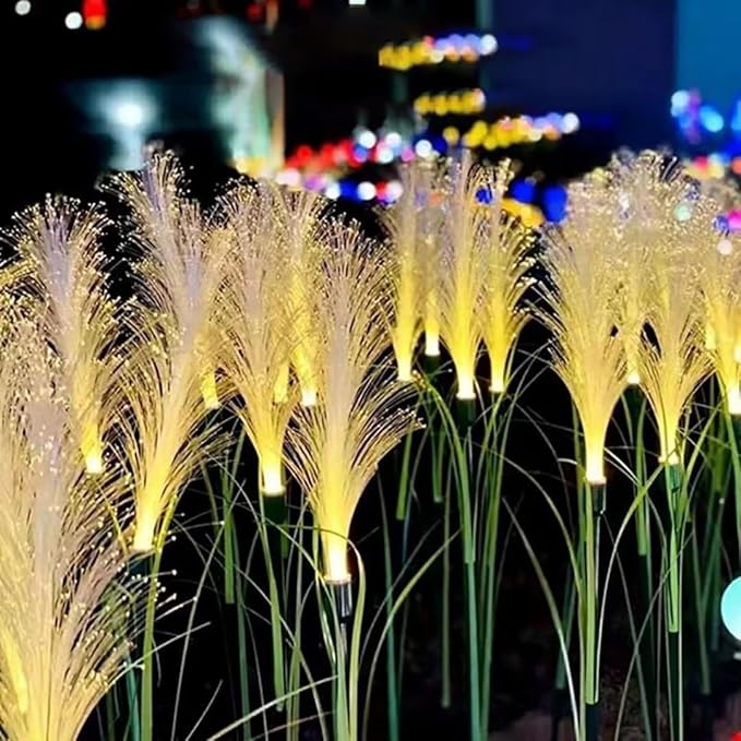 2 PCS Outdoor Solar Lights,Solar Fiber Optic Reed Light,Led Landscape Lamp,Outdoor Simulation Flower Landscape Courtyard Decoration Light for Garden,Walkway, Patio