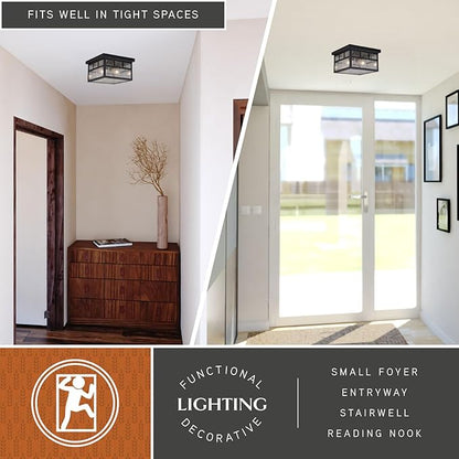 VAXCEL Mission Bronze Square Outdoor Flush Mount Ceiling Light Clear Glass