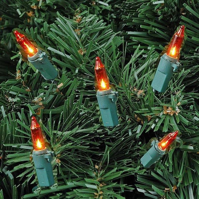 Novelty Lights 50 Feet 100 Bulbs Traditional Incandescent Mini Lights, Amber on Green Wire with 6" Spacing, Commercial Grade and UL Listed for Indoor/Outdoor Use, End-to-End Connectable