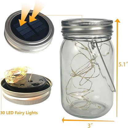 CANDLE CHOICE Solar Powered Mason Jar Lights Outdoor Waterproof 30 Mini Warm White LED Fairy Starry Firefly Lanterns Garden Table Patio Backyard Tree Lawn Porch Wedding Christmas Decorations 6 Pack