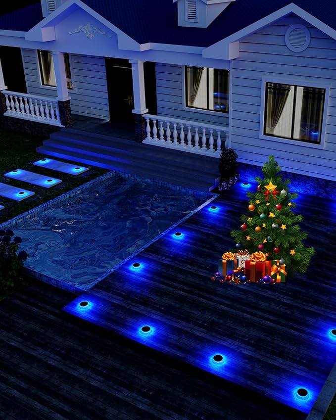 6 Packs Solar Driveway Lights, Blue Dock Deck Lights Solar Powered Outdoor IP68 Waterproof, Stick on Light for | Lumora