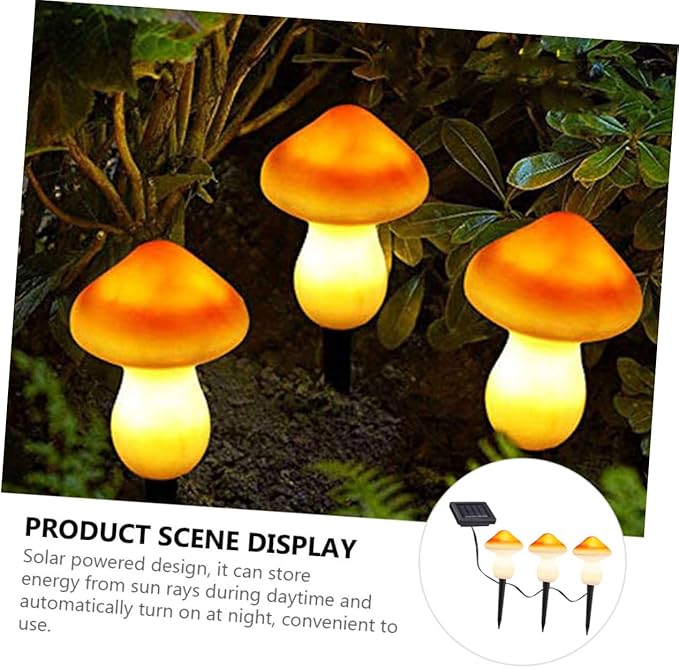 Hemoton Solar Powered Outdoor Garden Lights Led Mushroom Stake Lamp Auto-dimming Solar Pathway Light