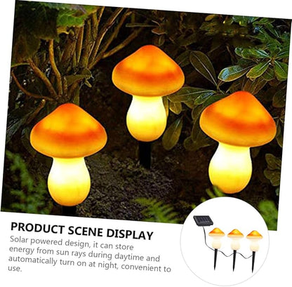 Hemoton Solar Powered Outdoor Garden Lights Led Mushroom Stake Lamp Auto-dimming Solar Pathway Light