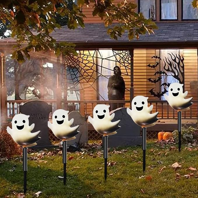 Solar Halloween Ghost Pathway Lights Lighted Outdoor Stake Decorations Waterproof LED Yard and Garden Lights for Halloween Pathway LawnPatio and Holiday Decor