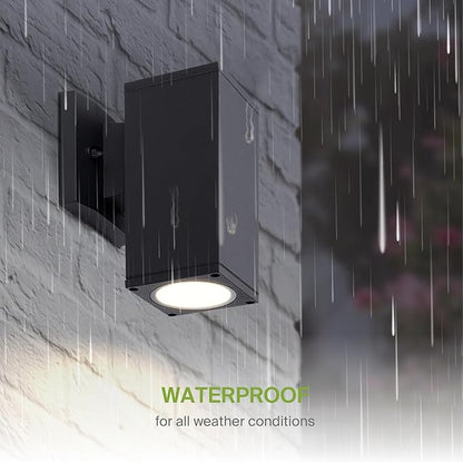ASD 1 Light Square LED Indoor & Outdoor Wall Light Fixture | 9W 1000LM 3000K-5000K 120V Cylinder Up Down Lights | Dimmable Exterior Wall Sconce | Front Door, Porch, Patio | Black, ETL 6 Pack