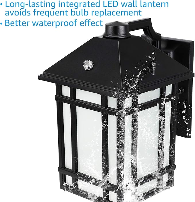 LEONLITE Dusk to Dawn Outdoor Wall Lights, 1219lm 14W LED Wall Sconce Light Fixtures, Frosted Glass Exterior Wall Lantern, Waterproof Porch Lights, ETL & ES Listed, 3000K Warm White