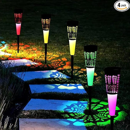 Solar Pathway Lights Outdoor, 4 Pack Color Changing Solar Garden Lights, Auto On/Off LED Landscape Lighting Decorative for Lawn Walkway Patio Yard Landscape (Multicolor&Warm White)
