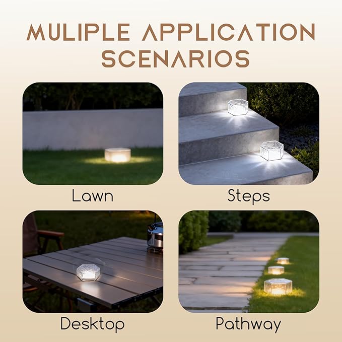 Wokyo 4 Pack Solar Brick Lights, 3.8x3.8 inch Solar Ice Cube Lights with 8 LED Paver Ground Lights for Garden Lawn | Lumora