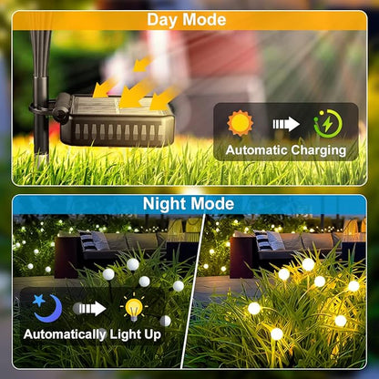 Solar Garden Lights, 𝐔𝐩𝐠𝐫𝐚𝐝𝐞𝐝 Solar Swaying Lights，Landscape Path Lights Outdoor Waterproof, Solar Powered Firefly Outdoor Lights for Yard Patio Decoration, Warm White(2 Pack)
