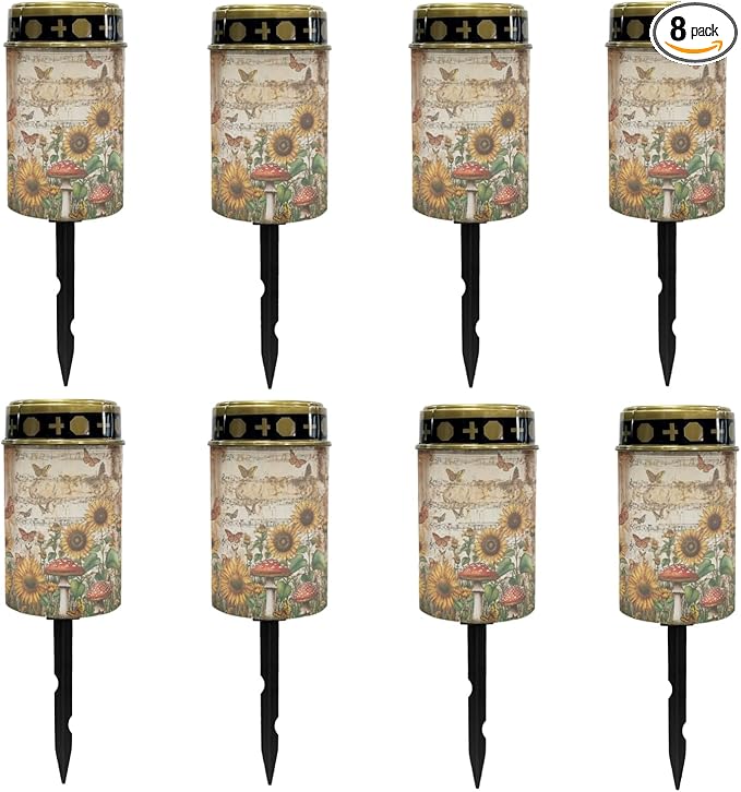 Vintage Sunflower Outdoor Garden Lights LED Solar Lantern Waterproof Solar Powered Fairy Lights for Outside,Flameless Warm White Pathway Lights,Wall Light Auto On & Off