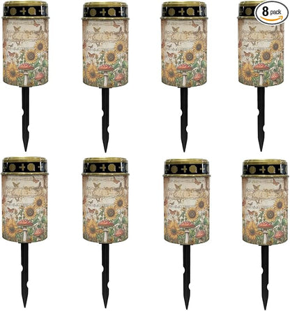 Vintage Sunflower Outdoor Garden Lights LED Solar Lantern Waterproof Solar Powered Fairy Lights for Outside,Flameless Warm White Pathway Lights,Wall Light Auto On & Off