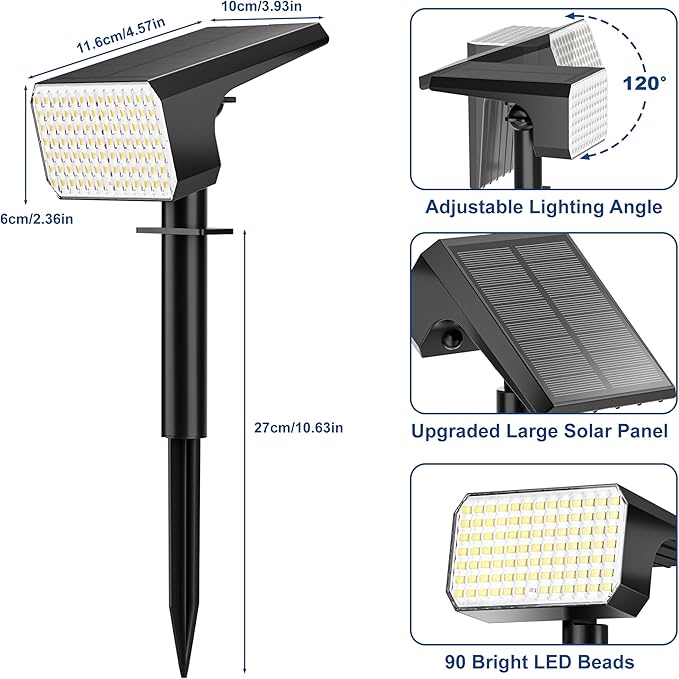 LANSOW Solar Spot Lights Outdoor Waterproof IP67, (8 Pack/90 LED/4 Modes) Solar Landscape Spotlights, 2-in-1 Solar | Lumora