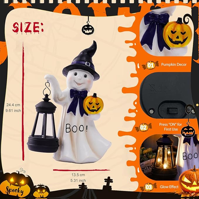 Halloween Decoration Ghost Solar Statue Outdoor - Cute Halloween Decor for Garden Home Patio Balcony : Unique Gifts | Lumora