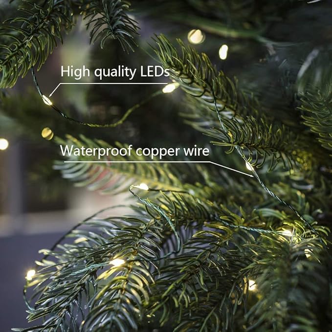 Green Wire Fairy Lights Plug in 200FT High Bright 600 LED Waterproof LED String Lights with Remote Warm White for Christmas Tree, Patio, Garden, Backyard
