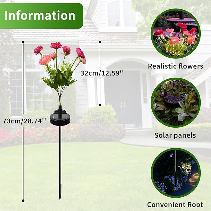 3-Pack Solar Garden Lights – 21 Solar Snow Lotus Flowers, Waterproof Auto On/Off Pathway Lights for Yard, Walkway, Patio & Cemetery Decor (Red)