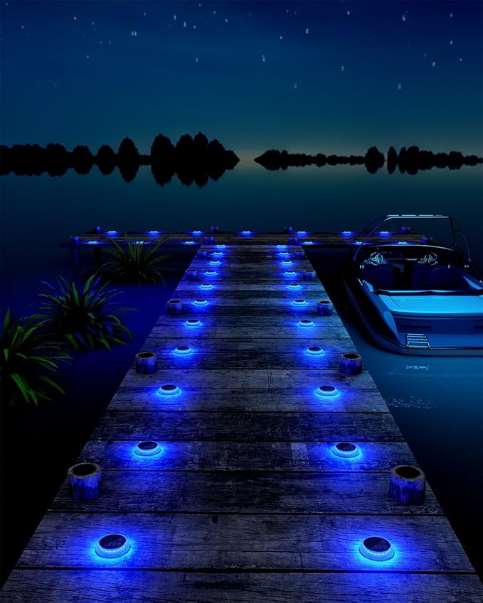 6 Packs Solar Driveway Lights, Blue Dock Deck Lights Solar Powered Outdoor IP68 Waterproof, Stick on Light for | Lumora