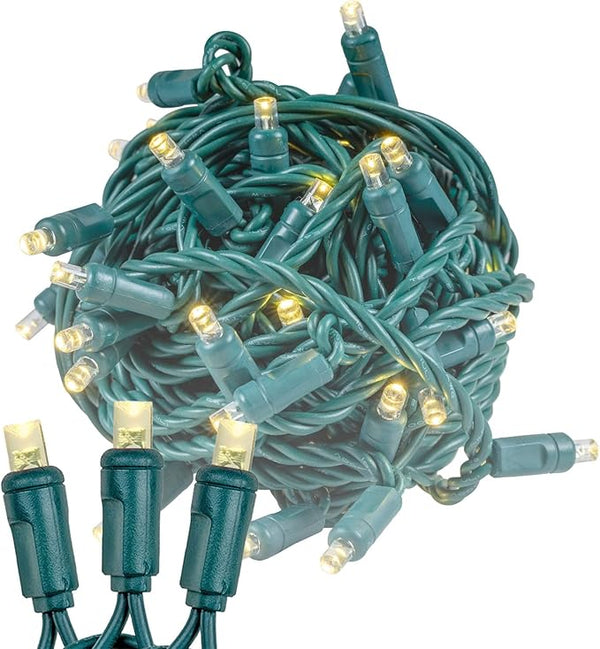 Novelty Lights 25ft 50 LED Warm White Christmas Lights Outdoor/Indoor, 6" Spacing, Green Wire String Lights for | Lumora