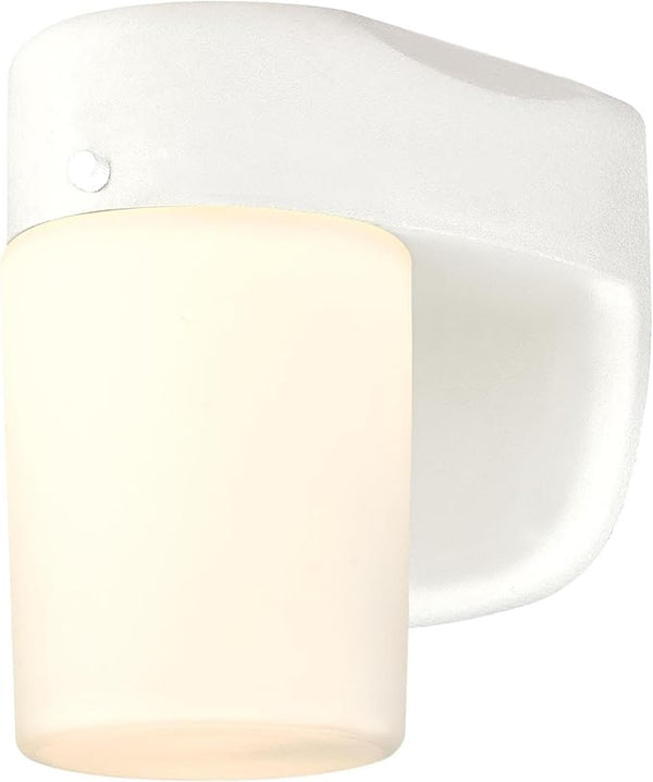 6106800 One-Light Dimmable LED Outdoor Wall Fixture with Dusk to Dawn Sensor, White Finish with Frosted Opal Glass | Lumora