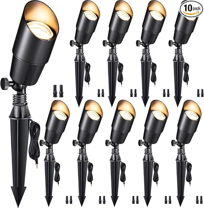 Gardenreet LED Low Voltage Spotlight - 12V AC/DC Black Outdoor Light Fixture, Brass Landscape Lights Hardwired, Weather Proof for Wall Wash Flag Without Bulbs (10 Pack)