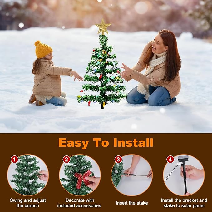 2 Pack Solar Christmas Decorations Tree Lights, Upgraded Outdoor Solar Stake Decorative Lights Xmas Tree W/100 LED-RGB Lights, 8 Lighting Modes & IP65 Waterproof, for Garden Pathway Lawn Patio