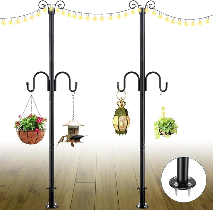 String Light Poles 2 Pack, 10FT Patio Light Poles for String Lights Metal Post Pole with Hooks to Hang Outdoor | Lumora