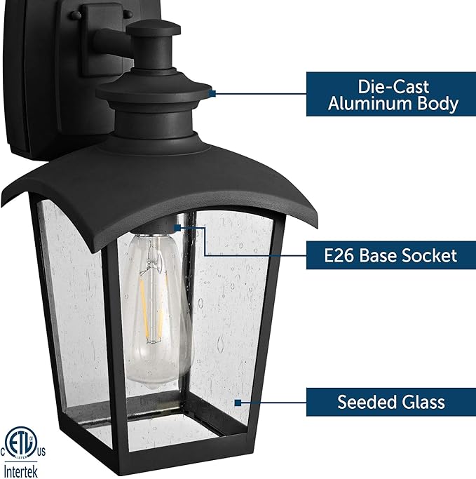 Home Luminaire 31703 Spence 1-Light Outdoor Wall Lantern with Seeded Glass and Built-in GFCI Outlet, Black | Lumora