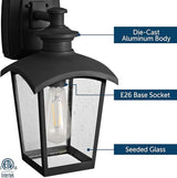 Home Luminaire 31703 Spence 1-Light Outdoor Wall Lantern with Seeded Glass and Built-in GFCI Outlet, Black | Lumora