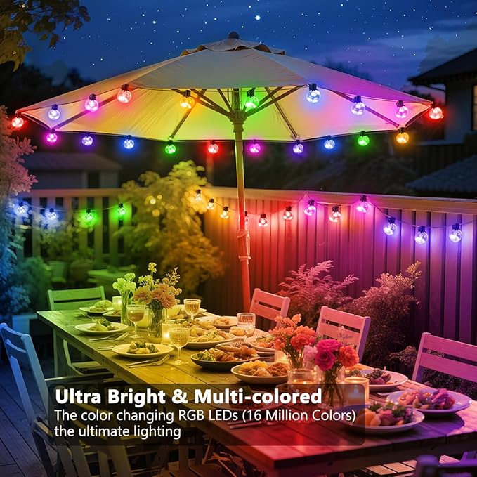 Outdoor String Lights, 25ft 20 Bulbs LED Color Changing Hanging Lights Dimmable with 220+ Scene Modes,App Control | Lumora