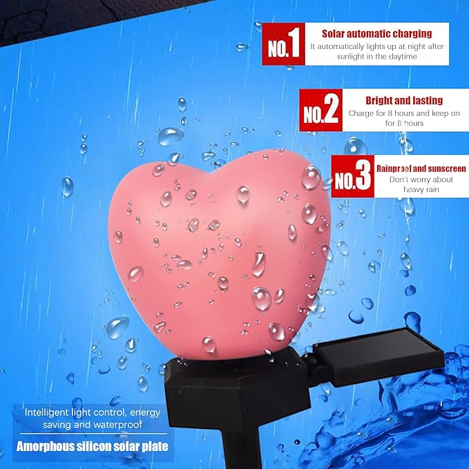 1PC Valentines Day Outdoor Decorations Lights -Solar Heart Garden Stakes Lights Outside, Atmosphere Light Ground | Lumora