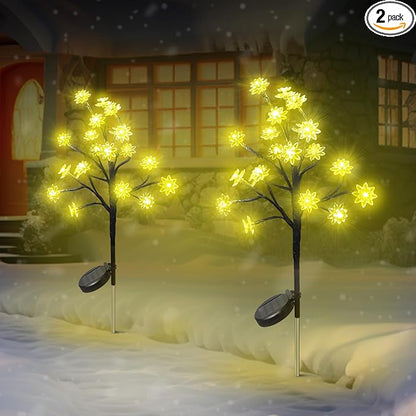 OriginalSourcing Solar Outdoor Lights - Waterproof Landscape Decor with Adjustable Flower Tree Stems for Garden, Patio, Pathway (Yellow, 2 Pack)