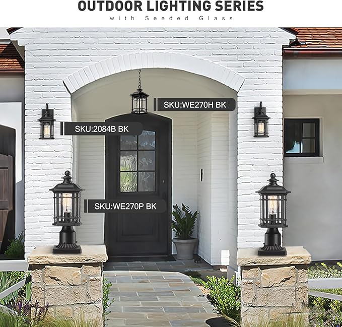 Emliviar Outdoor Wall Lantern Lights, 1-Light Exterior Wall Sconce Lamp, Black Finish with Clear Seeded Glass | Lumora