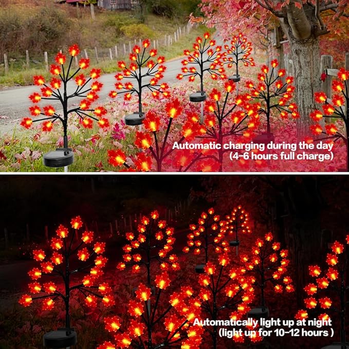 Fall Décor Solar Garden Lights for Outdoor Thanksgiving Decorations,2PACK 40LED RED Maple Leaves Path Lights,Autumn | Lumora