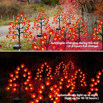 Fall Décor Solar Garden Lights for Outdoor Thanksgiving Decorations,2PACK 40LED RED Maple Leaves Path Lights,Autumn Harvest Outdoor Decorations,Solar Fall Lights for Thanksgiving Party Decor