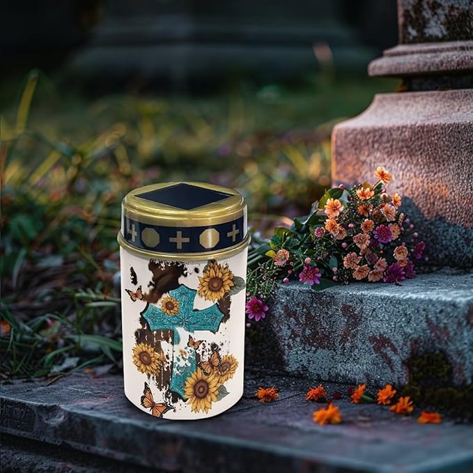 Cross Sunflower Butterfly Cemetery Cross Solar Lights Solar Light Outdoor for Cemetery, LED Waterproof Solar Lights for Garden, Balcony, Yard, Memorial Gifts