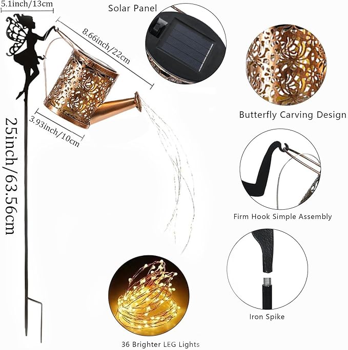 Solar Watering Can Lights,Garden Decor Solar Fairy Watering Lantern, LED Solar Fairy Outdoor String Lights, Star | Lumora